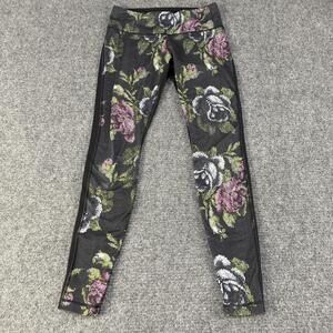 Lululemon Leggings Womens 8 Black Floral Print Ankle Skinny Yoga Pants Gym